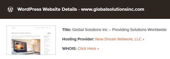 The theme detector results, showing the web host for a website The theme detector results, showing the web host for a website
