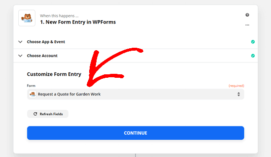 Select the form you want to use from the dropdown list