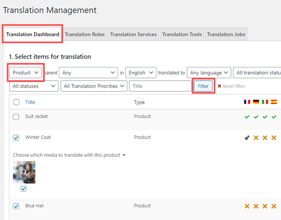Select Products from the dropdown Select Products from the dropdown