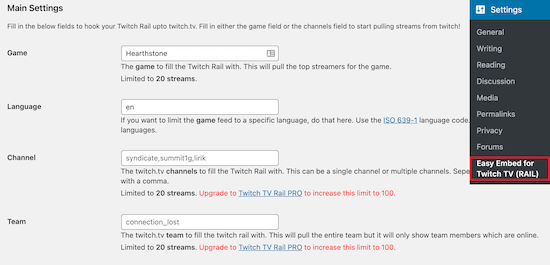 Twitch WordPress embed settings Twitch WordPress embed settings