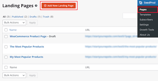 Add new SeedProd landing page