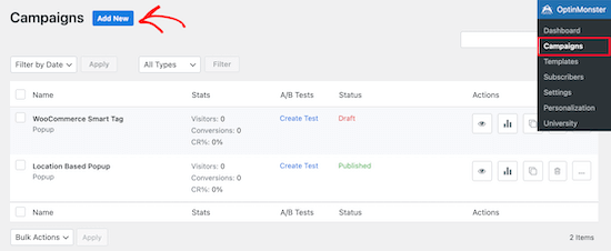 Create new OptinMonster campaign
