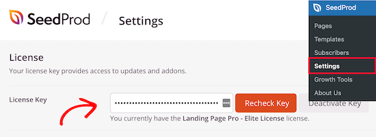 Enter SeedProd license key