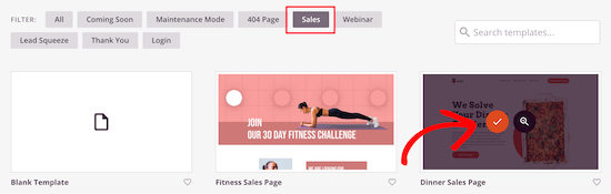 Select SeedProd page template
