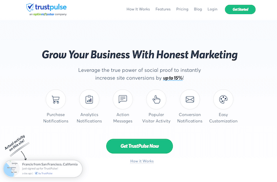 TrustPulse real-time purchase notifications