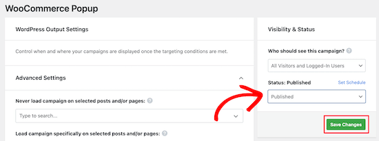 WooCommerce popup visibility settings