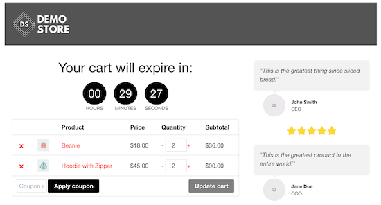 Cart page example
