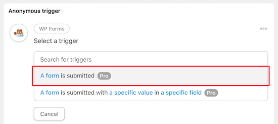 Select form submitted trigger