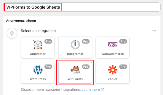 Select WPForms trigger