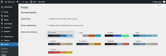 Admin color scheme change example