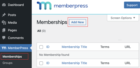 Go to the MemberPress Memberships Page