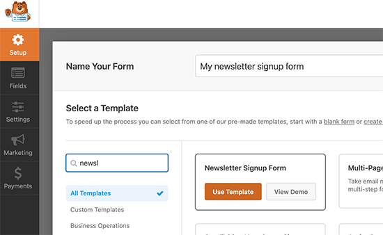 Newsletter signup form template