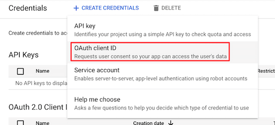 select oauth client ID
