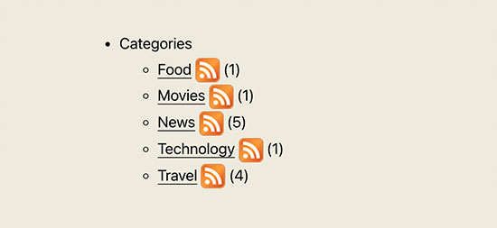 Category list with RSS feed subscription icon