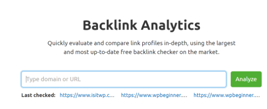 Backlink analytics section