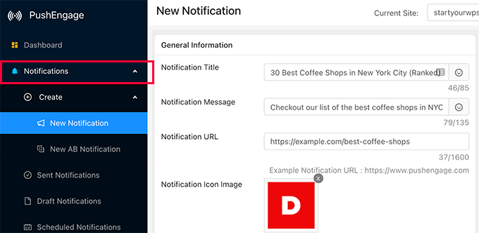 Compose your web push notification