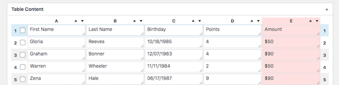 TablePress table editor