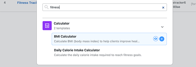 Fitness calculator templates