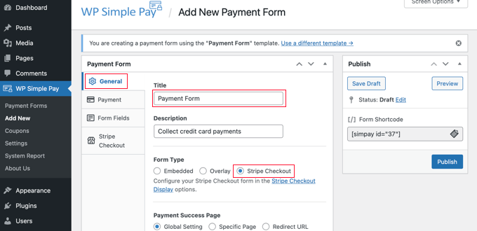 Give Your New Payment Form a Name and Description