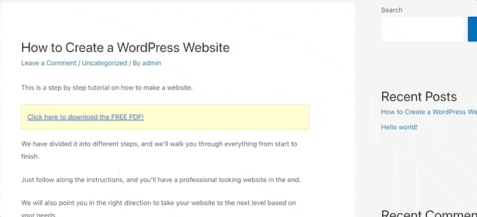 Link click popup download example