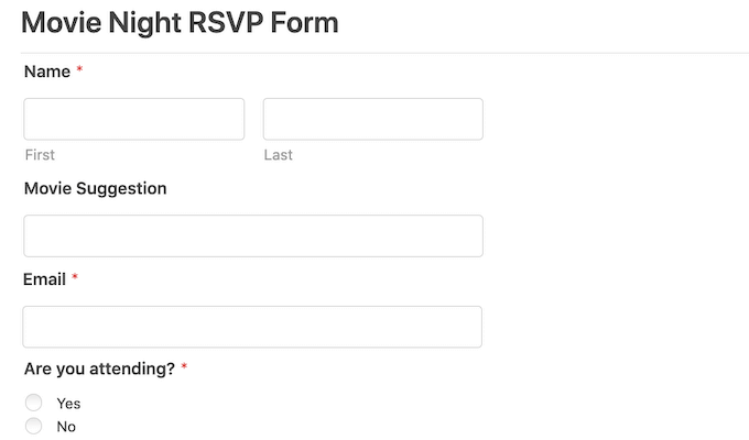 An example booking form created using WPForms