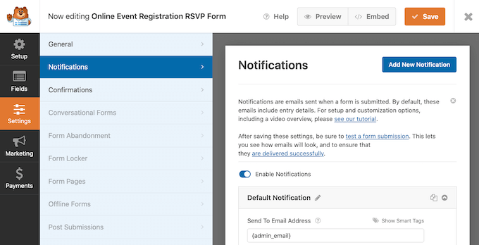 Customizing the WPForms email and notification settings.