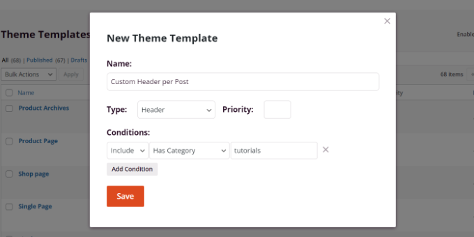 Enter new theme template details