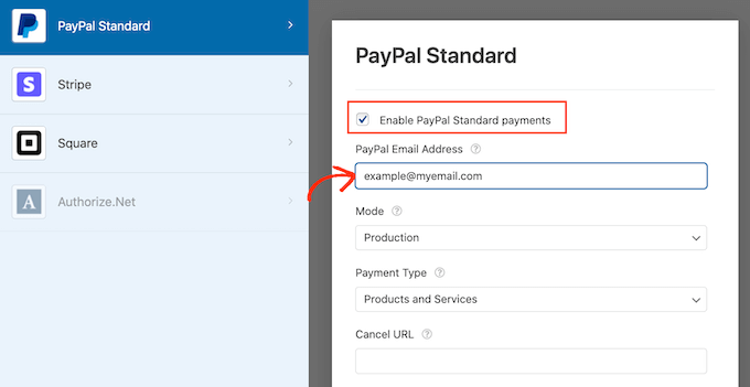 Enabling PayPal payments in WPForms