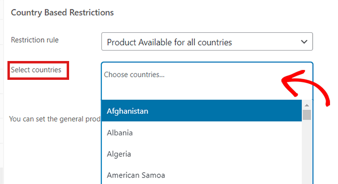 Choose countries you want to restrict