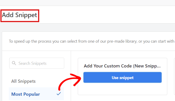 Click on the Use Snippet button