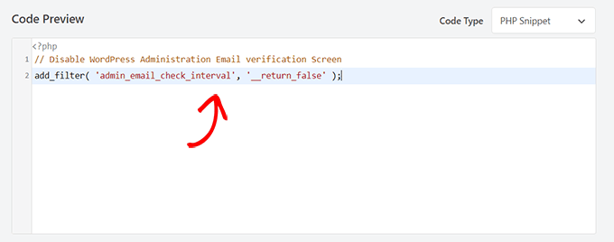 Disable sdmin email verification PHP snippet