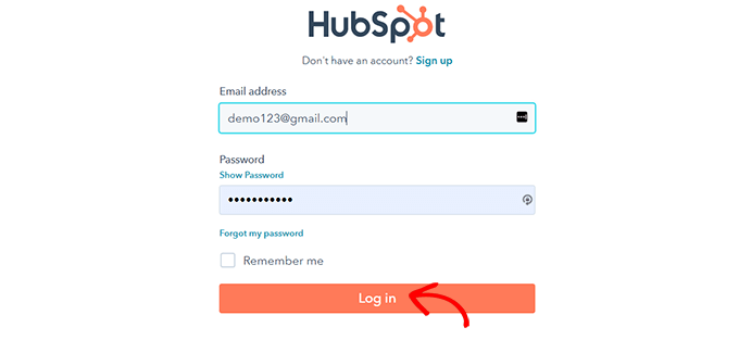 Log in to your HubSpot account