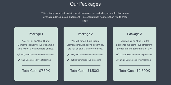 Media Kit Our Packages