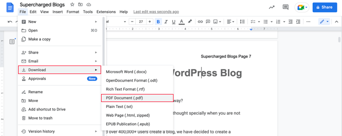 Exporting a Google Doc as a PDF Document