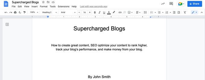 A Title Page Example in Google Docs