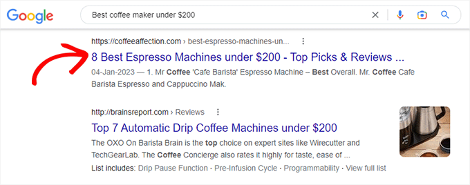 SEO title appearing in search results