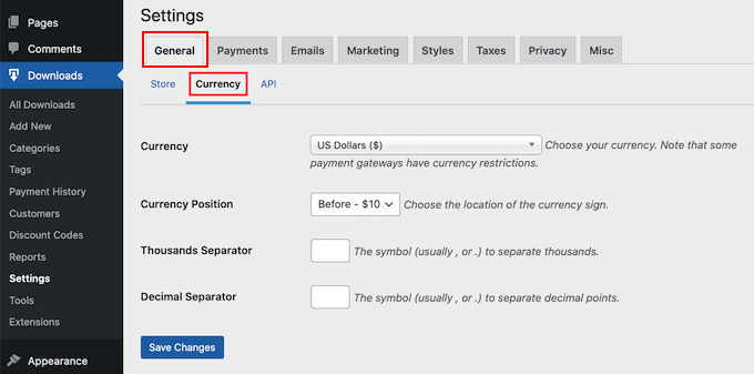How to change the currency settings in your online music store