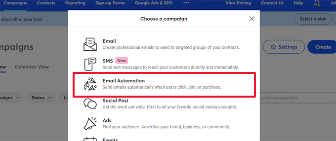 Create email automation campaign
