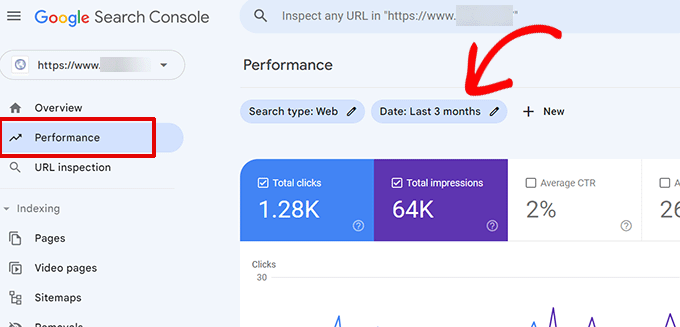 Open date range in Google Search Console performance