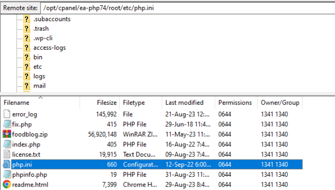 Access path of php ini file and download it