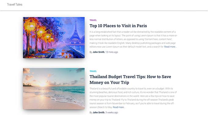 Travel business site home page