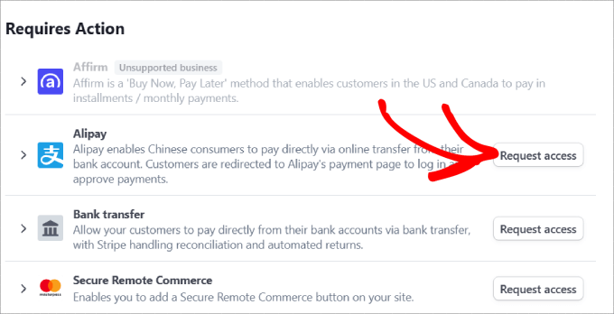 Alipay request access 
