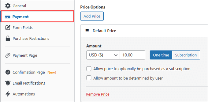 Price options 